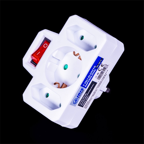 IRIS Electric IEA-3W-K fali elosztó kapcsolóval, 3 aljzat 1 földelt+2 földeletlen) 1X16A,2X2.5A IRIS Electric IEA-3W-K fali elosztó kapcsolóval, 3 aljzat 1 földelt+2 földeletlen) 1X16A,2X2.5A