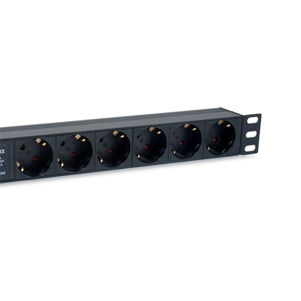 Equip  333317 Schuko  6 Schuko  túlfeszültség védett  Rack 1U 1,8m kábel Hálózati Elosztó Fekete 