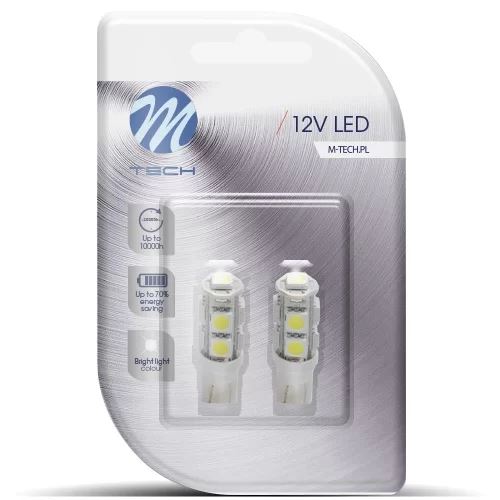 M-Tech T10 LED 9x5050 SMD fehér színű 1db (72LB058W)