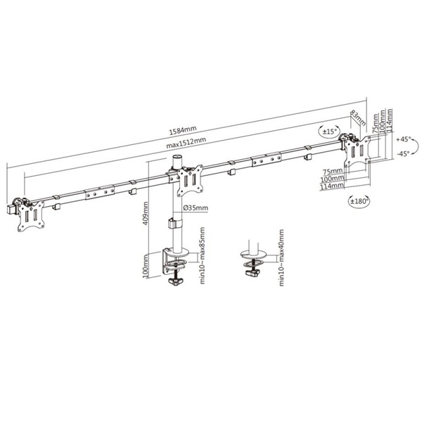 Equip 650158  13"-27"  3 monitor  dönthető  forgatható  Monitor Asztali konzol fekete
