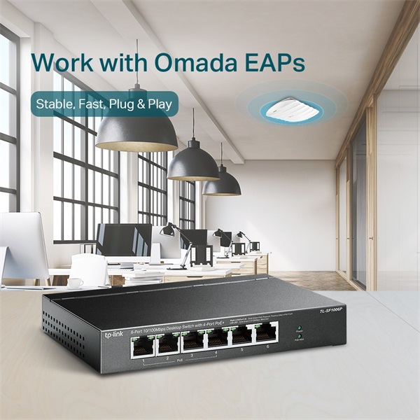 TP-Link TL-SF1006P 10/100Mbps 4 portos PoE+ switch