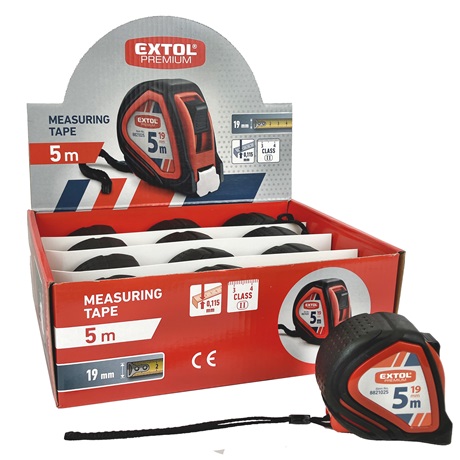 Extol Premium 8821025 MÉRŐSZALAG, GUMÍROZOTT, 1 STOPPOS, 5M×19MM