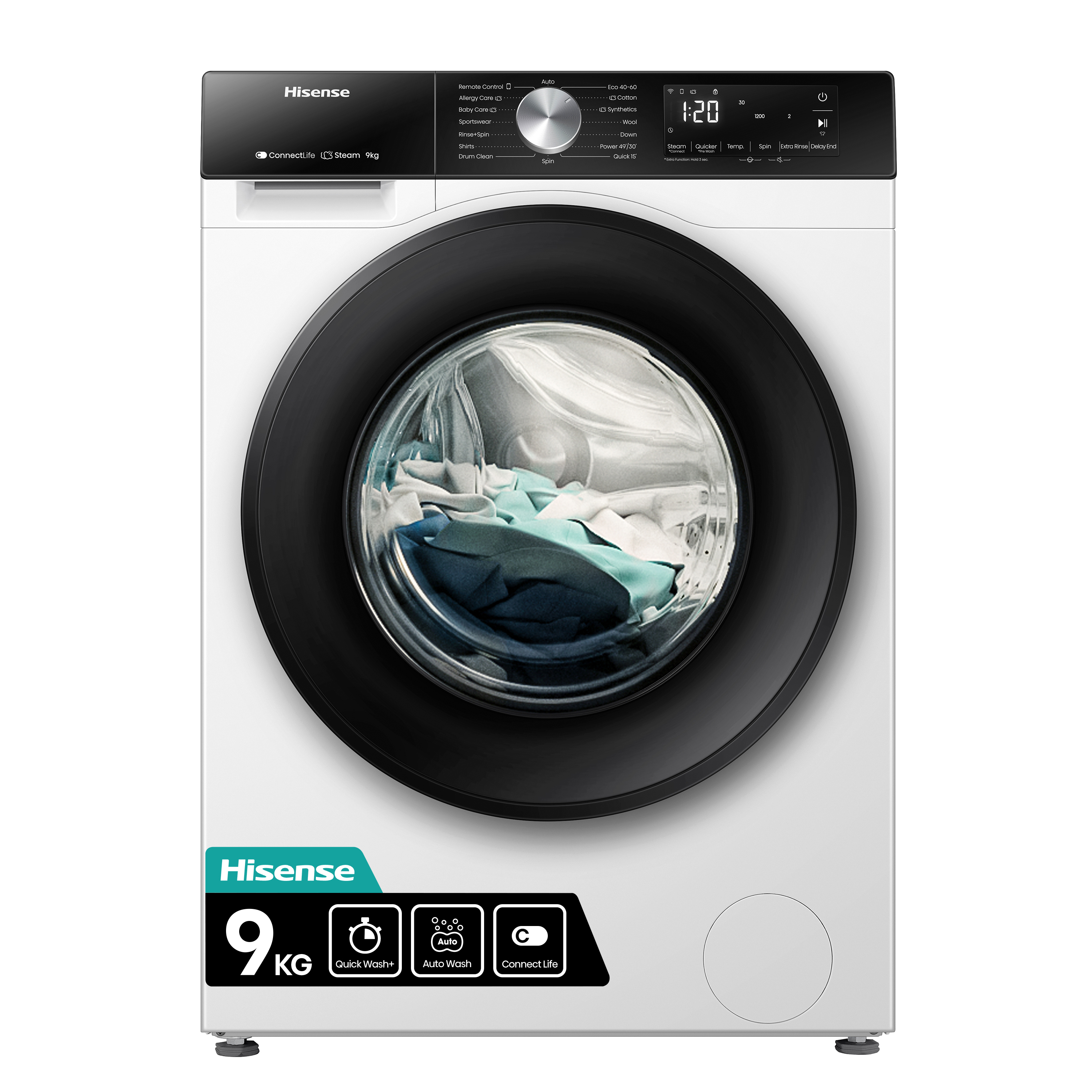 Hisense WF3S9043BW3 Elöltöltős mosógép - 9 Kg, 1400 Fordulat/perc, A Energiaosztály Hisense WF3S9043BW3 Elöltöltős mosógép - 9 Kg, 1400 Fordulat/perc, A Energiaosztály