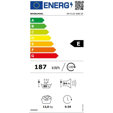 Whirlpool WP E12X WBS EE Hőszivattyús szárítógép Fehér/Fekete - 12 kg, E energiaosztály