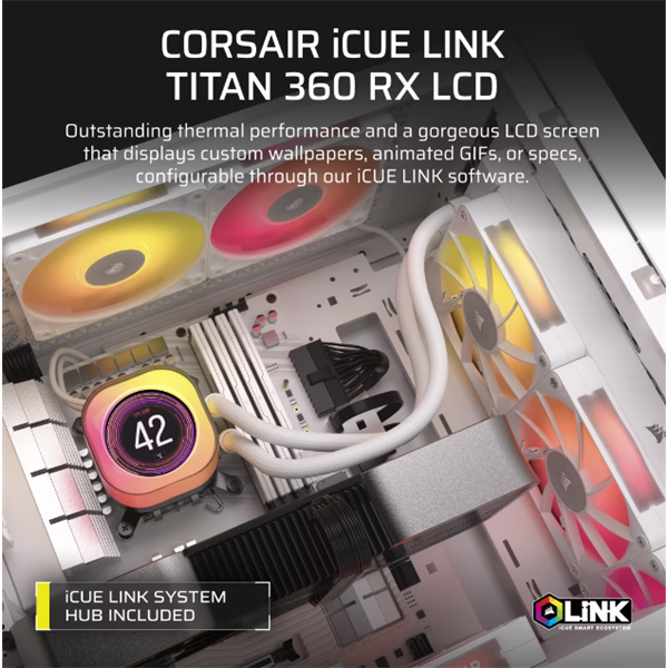CORSAIR iCUE LINK TITAN 360 RX LCD (vízhűtés) 3 Ventilátorots  LGA1700 és LGA1851 támogatással  CPU hűtőhér
