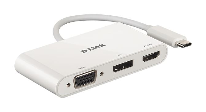 D-Link DUB-V310 USB-C -> HDMI, VGA, DisplayPort adapter fehér D-Link DUB-V310 USB-C -> HDMI, VGA, DisplayPort adapter fehér