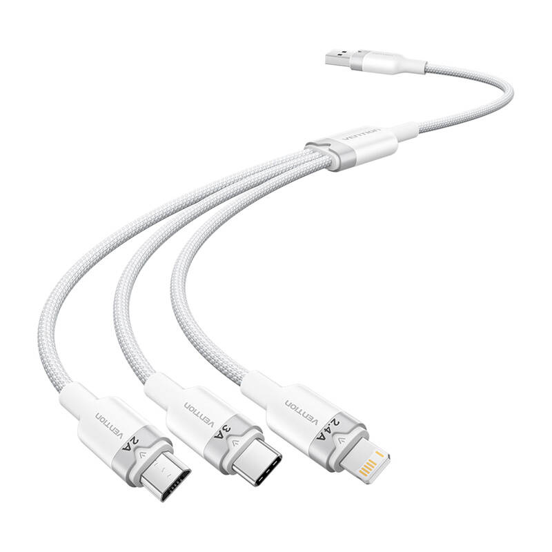 USB 2.0 A-3in1 3A kábel Vention CTPWG 1.5M (fehér) USB 2.0 A-3in1 3A kábel Vention CTPWG 1.5M (fehér)