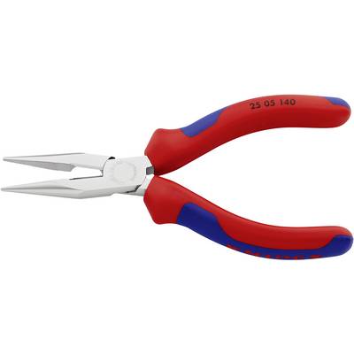 Fél-kerek csőrű fogó vágóéllel (Rádiófogó) 140 mm, hegyes, lapos pofa, Knipex 25 05 140 Fél-kerek csőrű fogó vágóéllel (Rádiófogó) 140 mm, hegyes, lapos pofa, Knipex 25 05 140