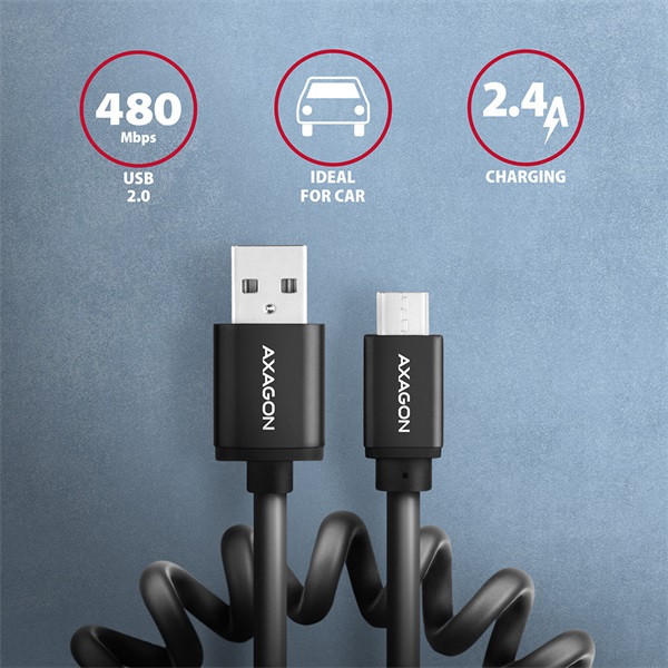 Axagon BUMM-AM10TB Twister Micro USB - USB-A adat- és töltőkábel 0.6m fekete
