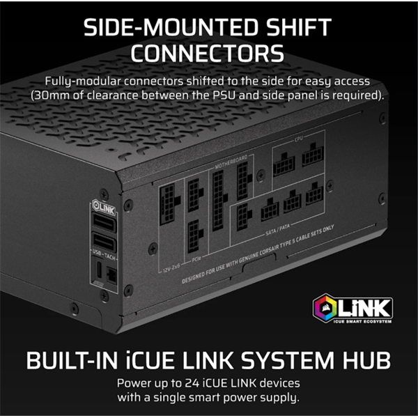 Corsair iCUE LINK HXi SHIFT Series, iCUE LINK HX1200i SHIFT 1200 Watt  Tápegység