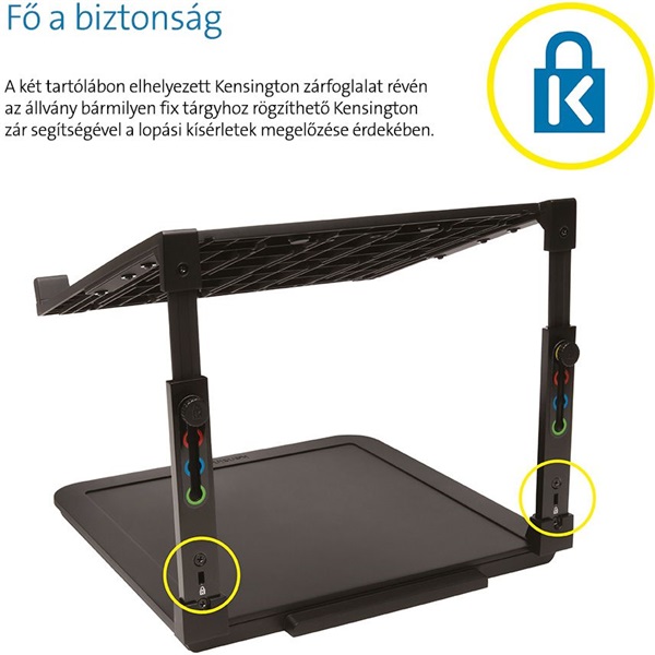 Kensington SmartFit Riser állítható magasságú fekete notebook állvány
