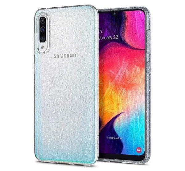 SPIGEN LIQUID CRYSTAL GLITTER szilikon telefonvédő (közepesen ütésálló, légpárnás sarok, csillámporos) ÁTLÁTSZÓ [Samsung Galaxy A50s ...
