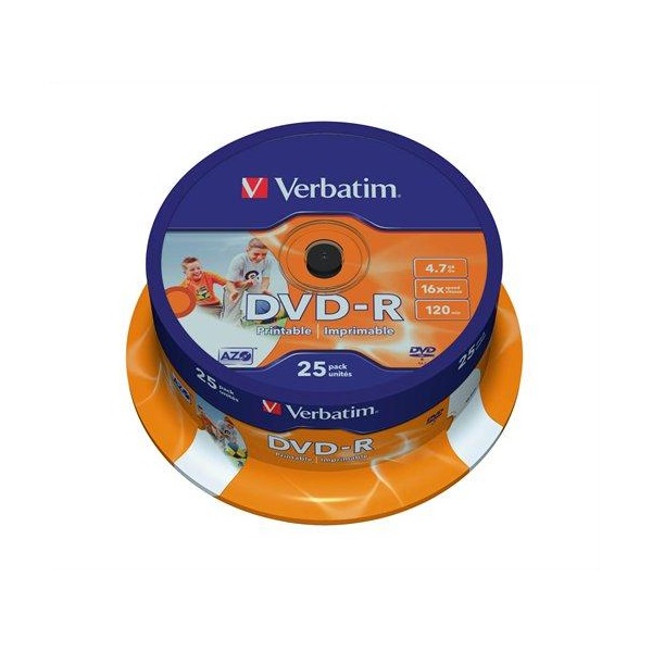 VERBATIM DVDV-16B25PP  DVD-R cake box  nyomtatható DVD lemez 25db/csomag VERBATIM DVDV-16B25PP  DVD-R cake box  nyomtatható DVD lemez 25db/csomag