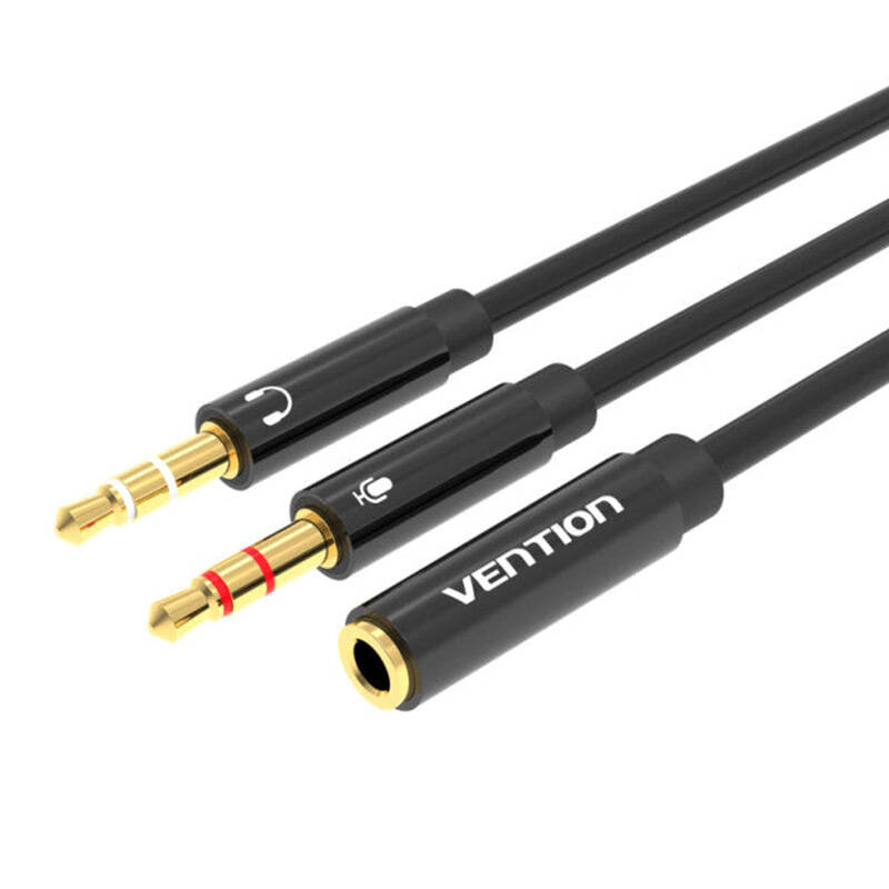 2x 3.5mm Male to 4-Pole Female 3.5mm Audio Cable 0.3m Vention BBTBY Black 2x 3.5mm Male to 4-Pole Female 3.5mm Audio Cable 0.3m Vention BBTBY Black