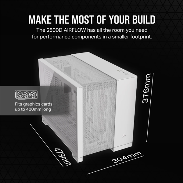 CORSAIR 2500D Airflow Tempered Glass Mid-Tower számítógépház Fehér
