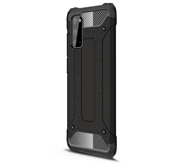 Defender műanyag telefonvédő (közepesen ütésálló, légpárnás sarok, szilikon belső, fémhatás) FEKETE [Samsung Galaxy S20 5G (SM-G981U)]