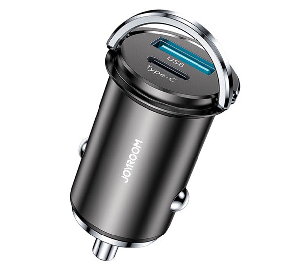 JOYROOM autós töltő USB aljzat / Type-C aljzat (4.5V / 5000mA, 20W, PD gyorstöltés támogatás, mini) FEKETE (C-A45_B)