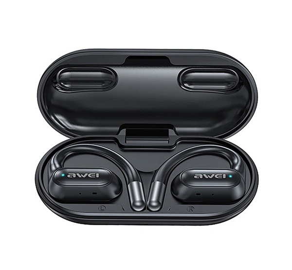 Awei OWS T93 bluetooth fülhallgató SZTEREO (v5.4, TWS, fülre akasztható, mikrofon, IPX6 + töltőtok) FEKETE (T93_B)