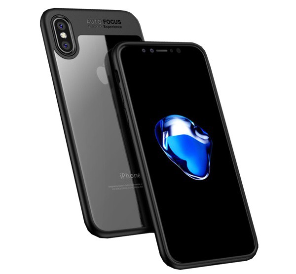 IPAKY telefonvédő szilikon keret (BUMPER, közepesen ütésálló, légpárnás sarok, akril hátlap) FEKETE [Apple iPhone XS 5.8]
