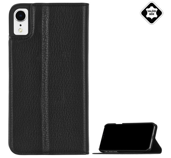 CASE-MATE BARELY THERE FOLIO tok álló, valódi bőr (FLIP, oldalra nyíló, bankkártya tartó, asztali tartó funkció) FEKETE [Apple iPhone XR ...