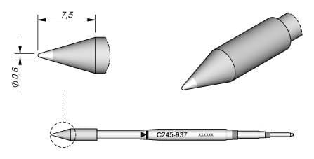 JBC Tools C245937 forrasztóhegy, gömbölyű, egyenes 0.6 mm, hossza 7.5 mm