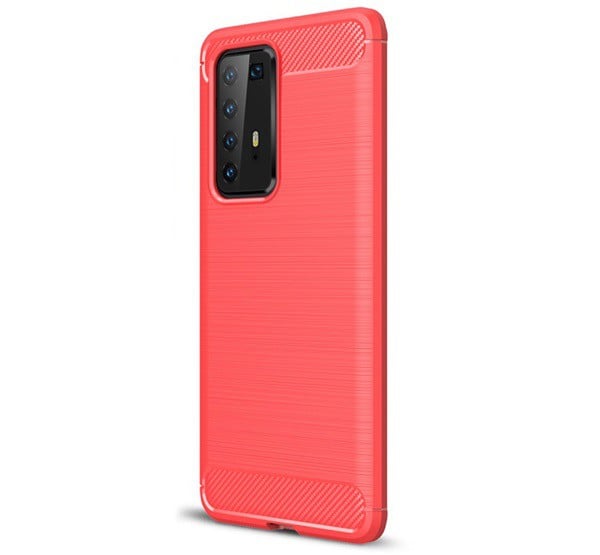 Szilikon telefonvédő (közepesen ütésálló, légpárnás sarok, szálcsiszolt, karbon minta) PIROS [Huawei P40 Pro 5G]