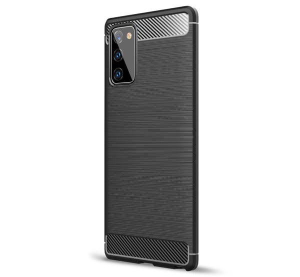 Szilikon telefonvédő (közepesen ütésálló, légpárnás sarok, szálcsiszolt, karbon minta) FEKETE [Samsung Galaxy Note 20 5G (SM-N981F)]