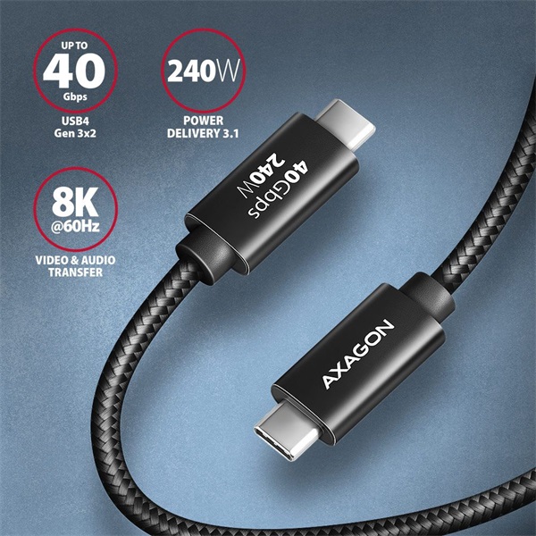 Axagon BUCM4X-CM10AB NewGEN+ 1m USB-C USB-C 4 Gen 3x2 / 240W kábel Axagon BUCM4X-CM10AB NewGEN+ 1m USB-C USB-C 4 Gen 3x2 / 240W kábel