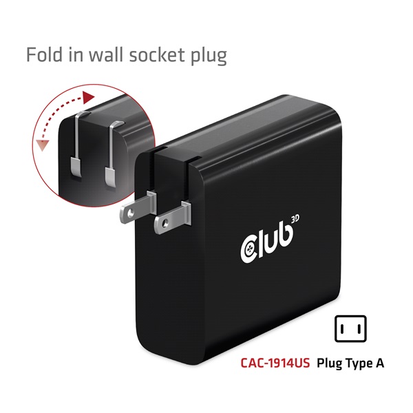 Club 3D   CAC-1914EU 140W GaN USB-C  PD 3.1 Hálózati Töltő