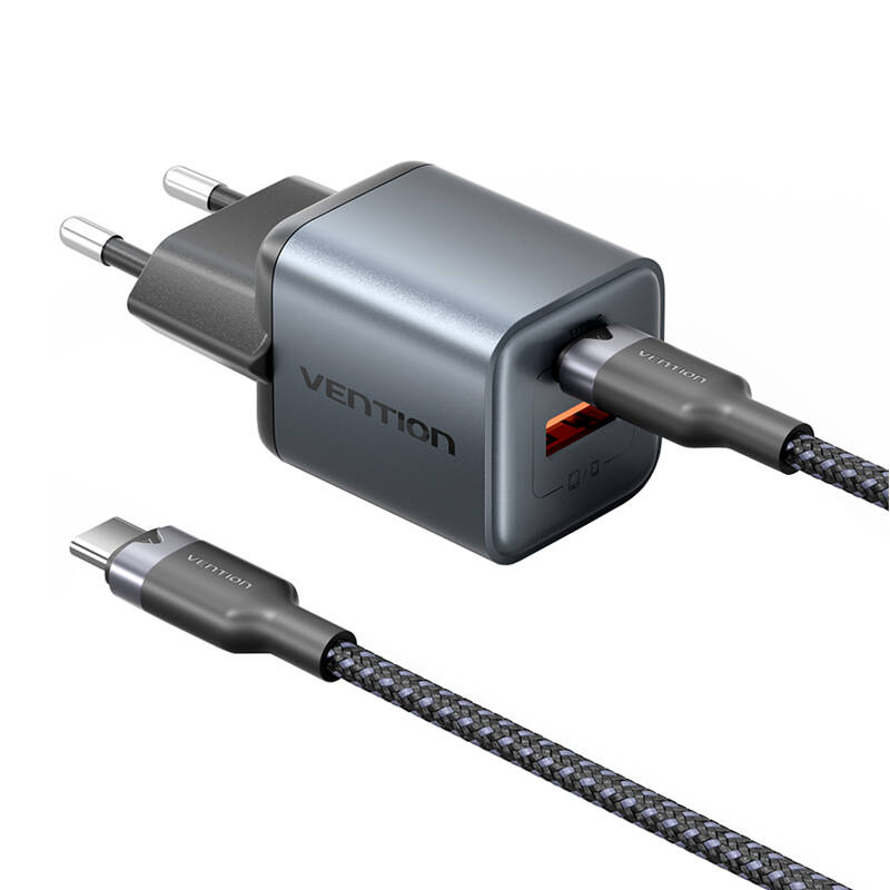 Vention GaN USB-C+A 30W töltő + USB-C kábel 1m Szürke