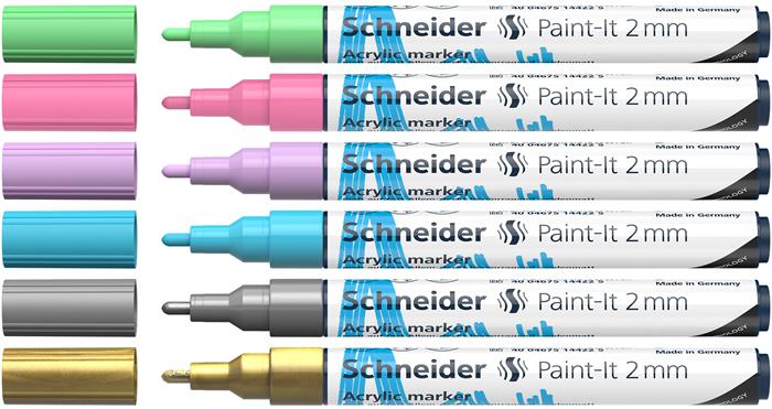 Akril marker készlet, 2 mm, SCHNEIDER "Paint-It 310", 6 különböző szín