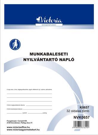 Nyomtatvány, munkabaleseti nyilvántartó napló, 32 oldal,  A4, VICTORIA PAPER, 10 tömb/csomag