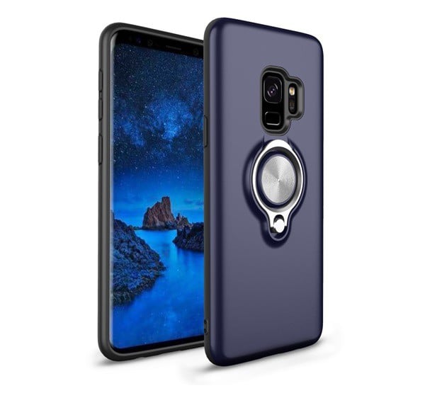 Műanyag telefonvédő (szilikon belső, közepesen ütésálló, telefontartó gyűrű, 360°-ban forgatható) KÉK [Samsung Galaxy S9 (SM-G960)]