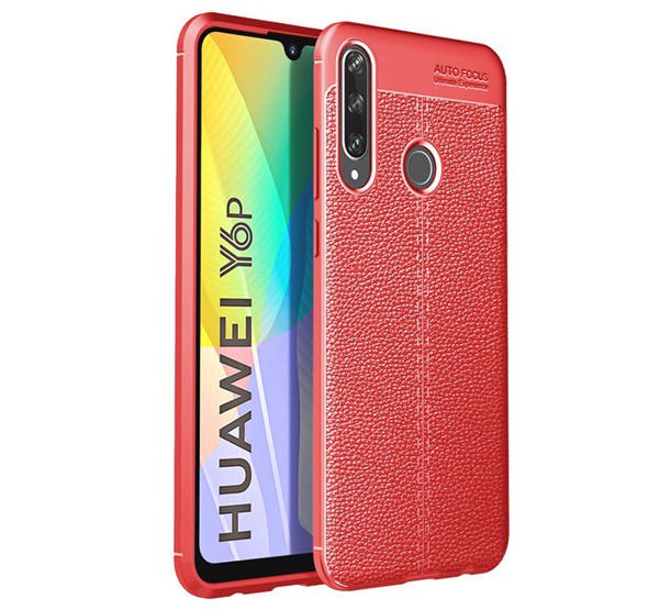 Szilikon telefonvédő (közepesen ütésálló, bőr hatású, varrás minta) PIROS [Huawei Y6p]