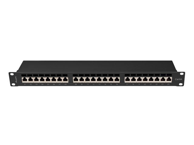 Lanberg Patch panel CAT6A FTP 24 PORT 1U 19" árnyékolt fekete (PPSA-1024-B)