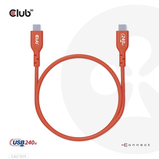 Club3D USB2 Type-C Bi-Directional USB-IF Certified Data 480Mb PD 240W(48V/5A) EPR 1m kábel Club3D USB2 Type-C Bi-Directional USB-IF Certified Data 480Mb PD 240W(48V/5A) EPR 1m kábel