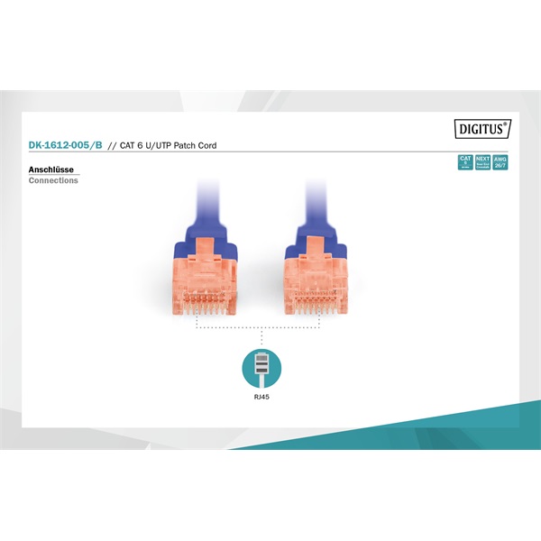 DIGITUS CAT6 U/UTP 0,5m kék patch kábel