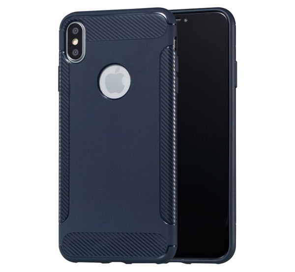 Szilikon telefonvédő (közepesen ütésálló, karbon minta, logo kivágás) SÖTÉTKÉK [Apple iPhone XS Max 6.5]