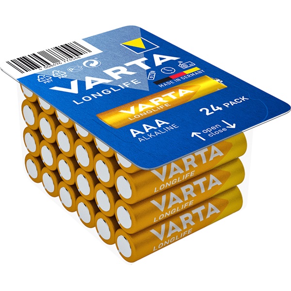 Mikroelem AAA, alkáli mangán, 1,5V, 24 db, Varta Longlife LR03, AAA, LR3, AM4M8A, AM4, S Mikroelem AAA, alkáli mangán, 1,5V, 24 db, Varta Longlife LR03, AAA, LR3, AM4M8A, AM4, S