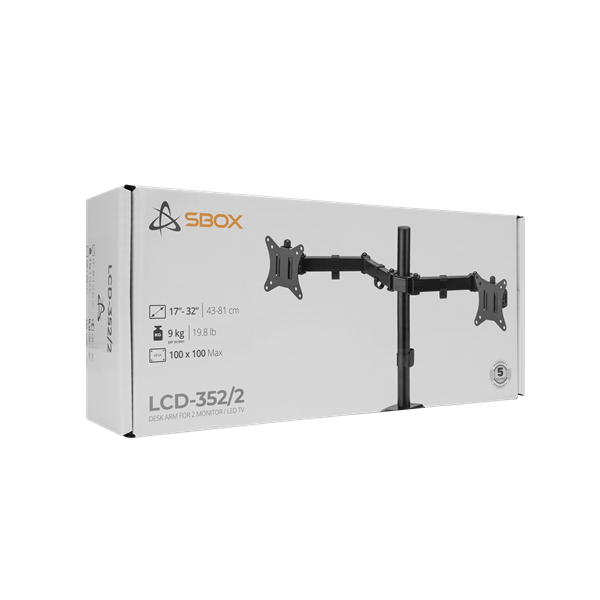 SBOX LCD-352/2-2 DESKTOP MOUNT 17-32" 2 képernyős rögzítőkar  