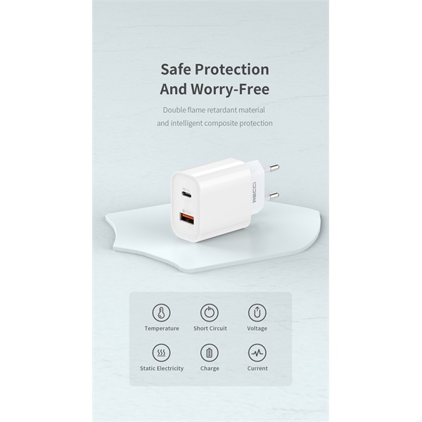 Recci RC-47 PD 20W USB A QC 3.0+Typec hálózati gyorstöltő