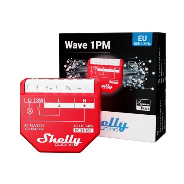 Shelly Qubino Wave 1PM egy áramkörös fogyasztásmérős okosrelé Z-Wave protokoll kompatibilis (ALL-REL-WAVE1PM)
