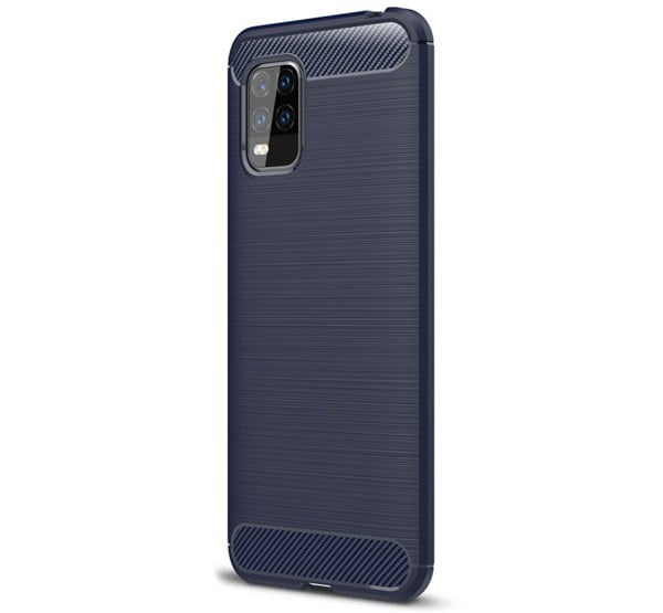 Szilikon telefonvédő (közepesen ütésálló, légpárnás sarok, szálcsiszolt, karbon minta) SÖTÉTKÉK [Xiaomi Mi 10 Lite 5G]