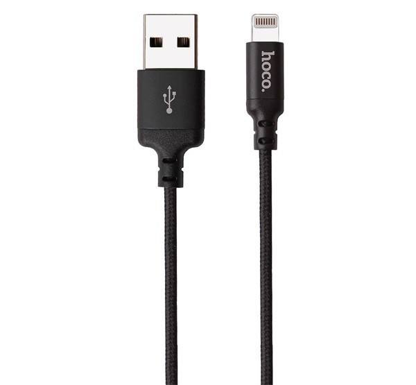 HOCO X14 adatátviteli kábel és töltő (USB - lightning 8pin, gyorstöltés támogatás, 100cm, cipőfűző minta) FEKETE (X14_LIGHT_1M_B)