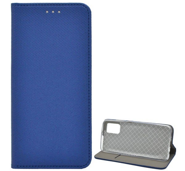 Tok álló, bőr hatású (FLIP, oldalra nyíló, asztali tartó funkció, rombusz minta) SÖTÉTKÉK [Samsung Galaxy A03s (SM-A037F)]