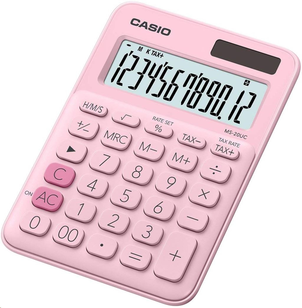 Számológép, asztali, 12 számjegy, CASIO, "MS 20 UC" rózsaszín