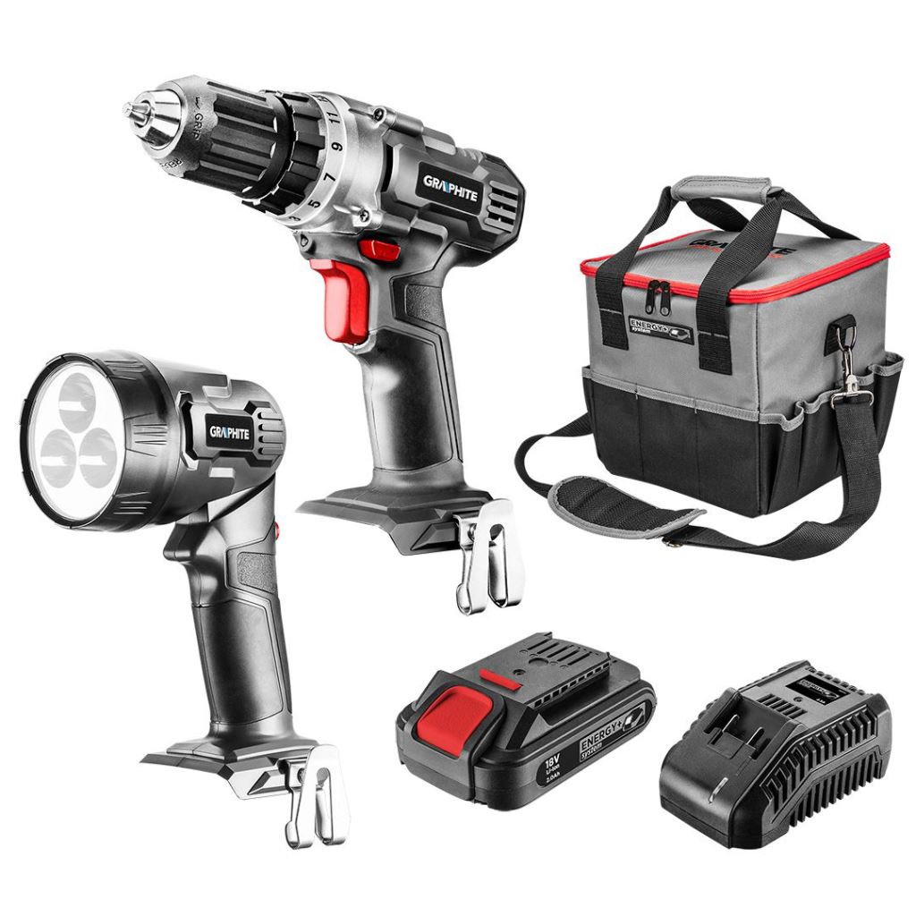 Graphite 58G016 akkus gépkészlet Energy+ akkus fúró, 18V/2Ah akku+töltő