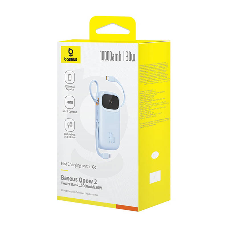 Baseus QPow 2 10000mAh  30W  2xUSB-C powerbank Kék 