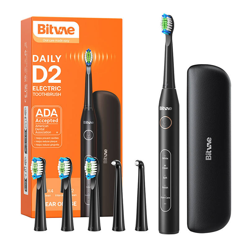Sonic toothbrush with tips set and travel case D2 (black) Sonic toothbrush with tips set and travel case D2 (black)
