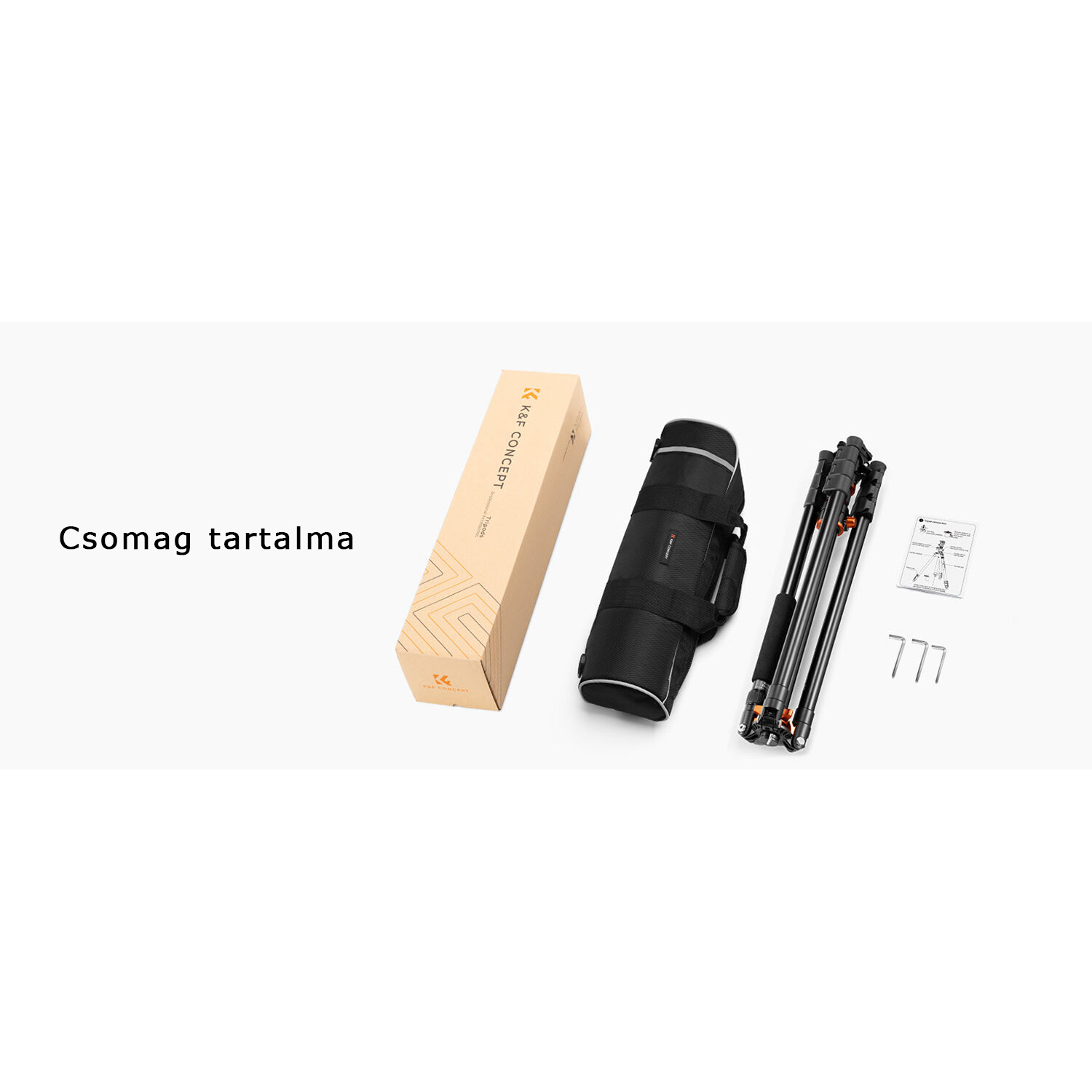 K&F Concept T254A7+BH-28L állvány + monopod, elforgatható középoszloppal, fekete-narancs